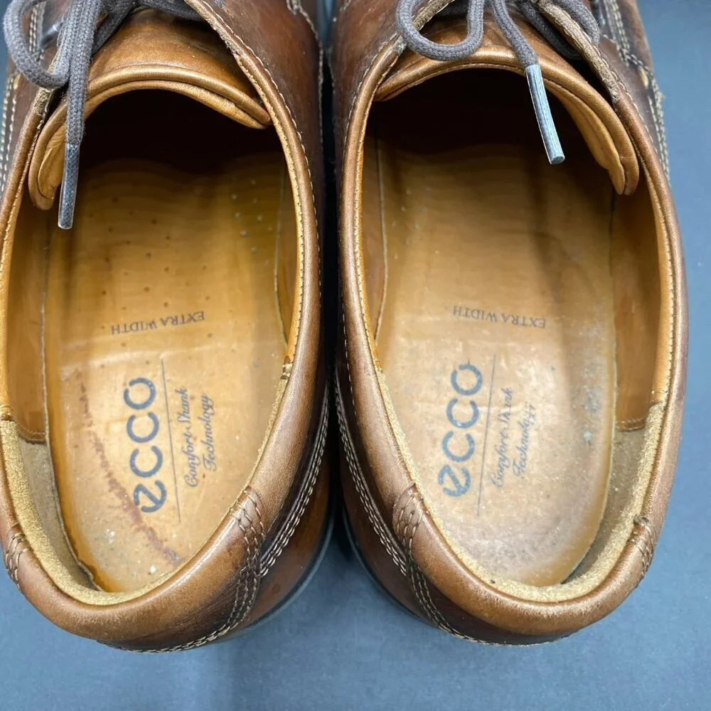 Ecco Leather Brown Lace-Up Extra Wide Shoes Men's Size 44/U.S. 10.5